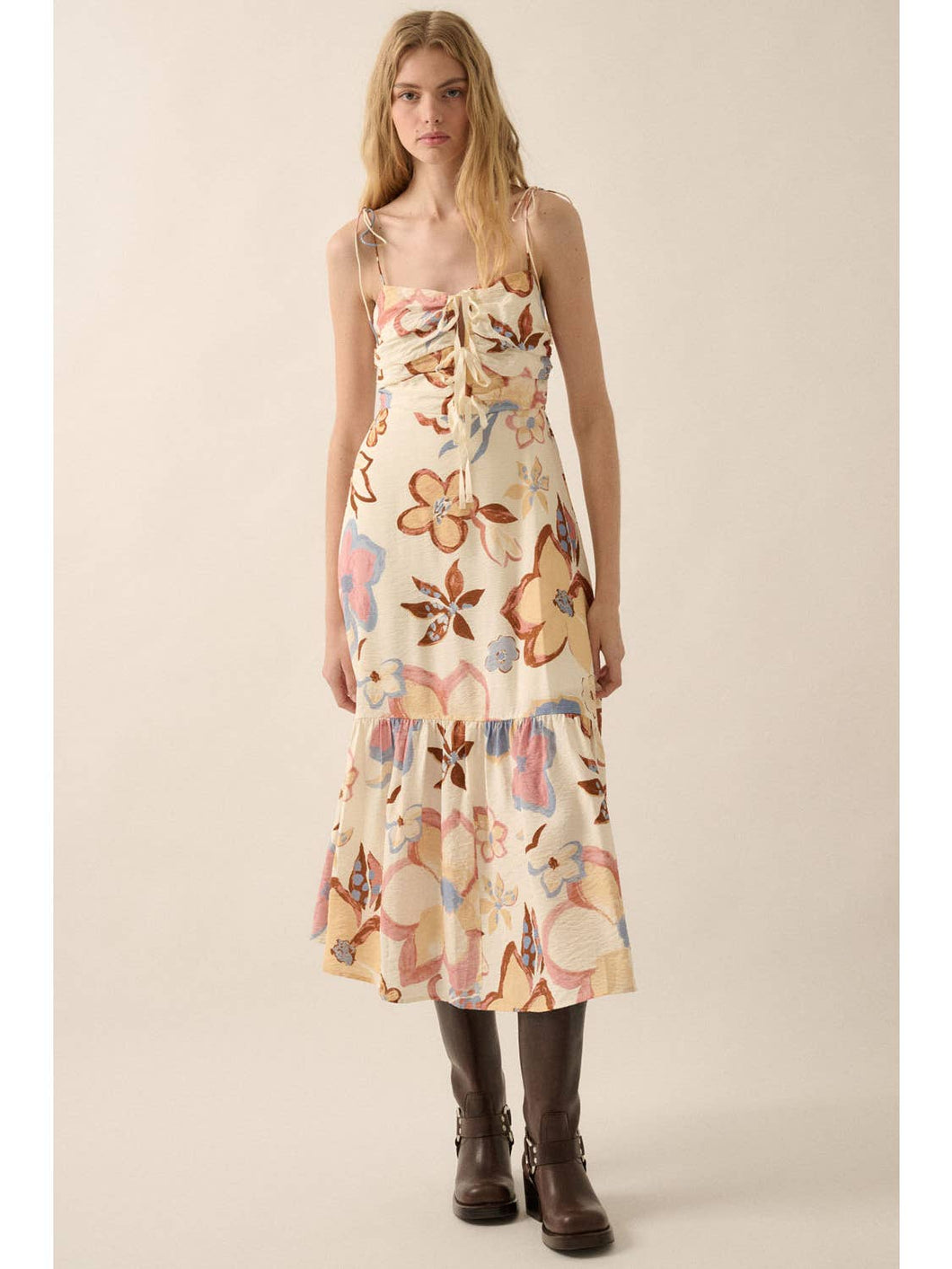 Textured Floral Print Midi Dress