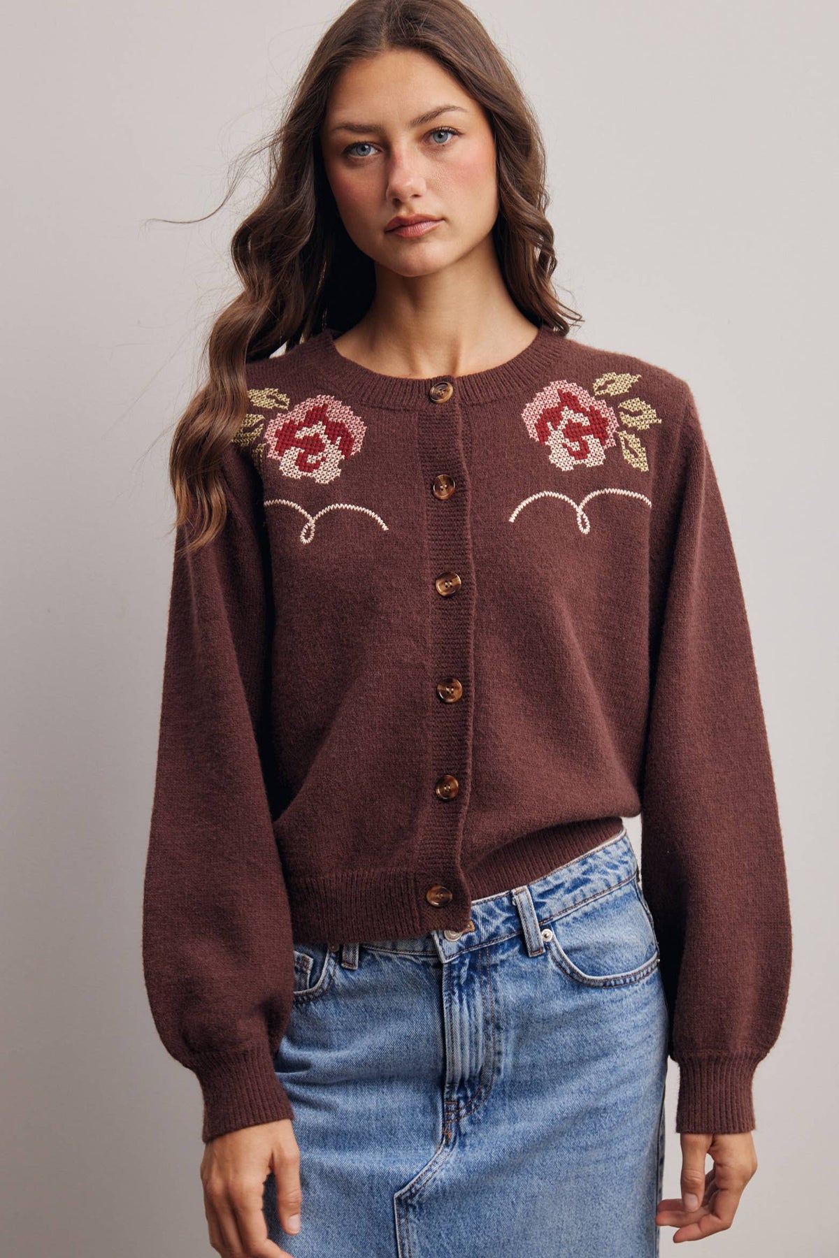 Floral Embroidered Knit Cardigan