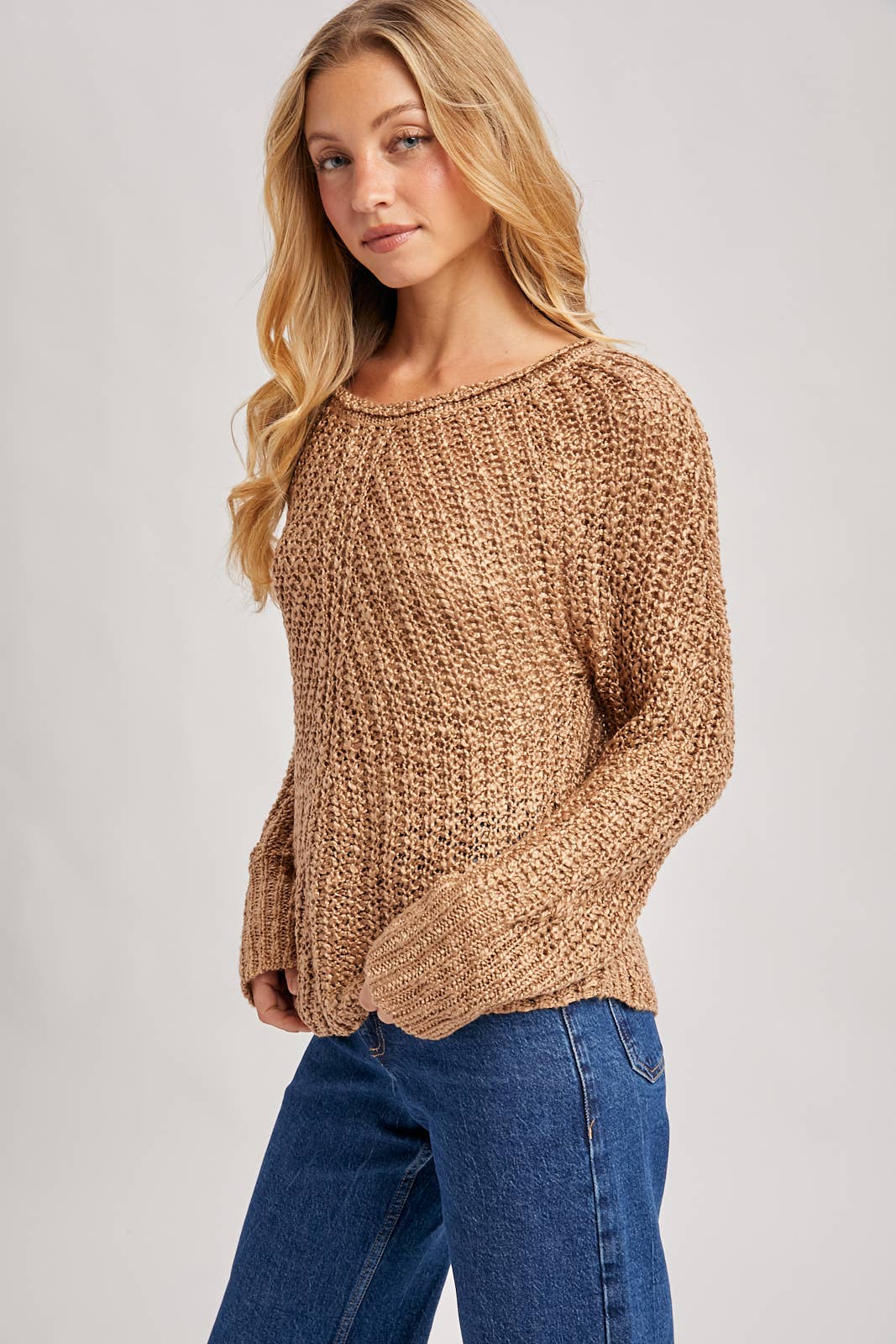 Raglan Cut Open Knit Sweater Pullover