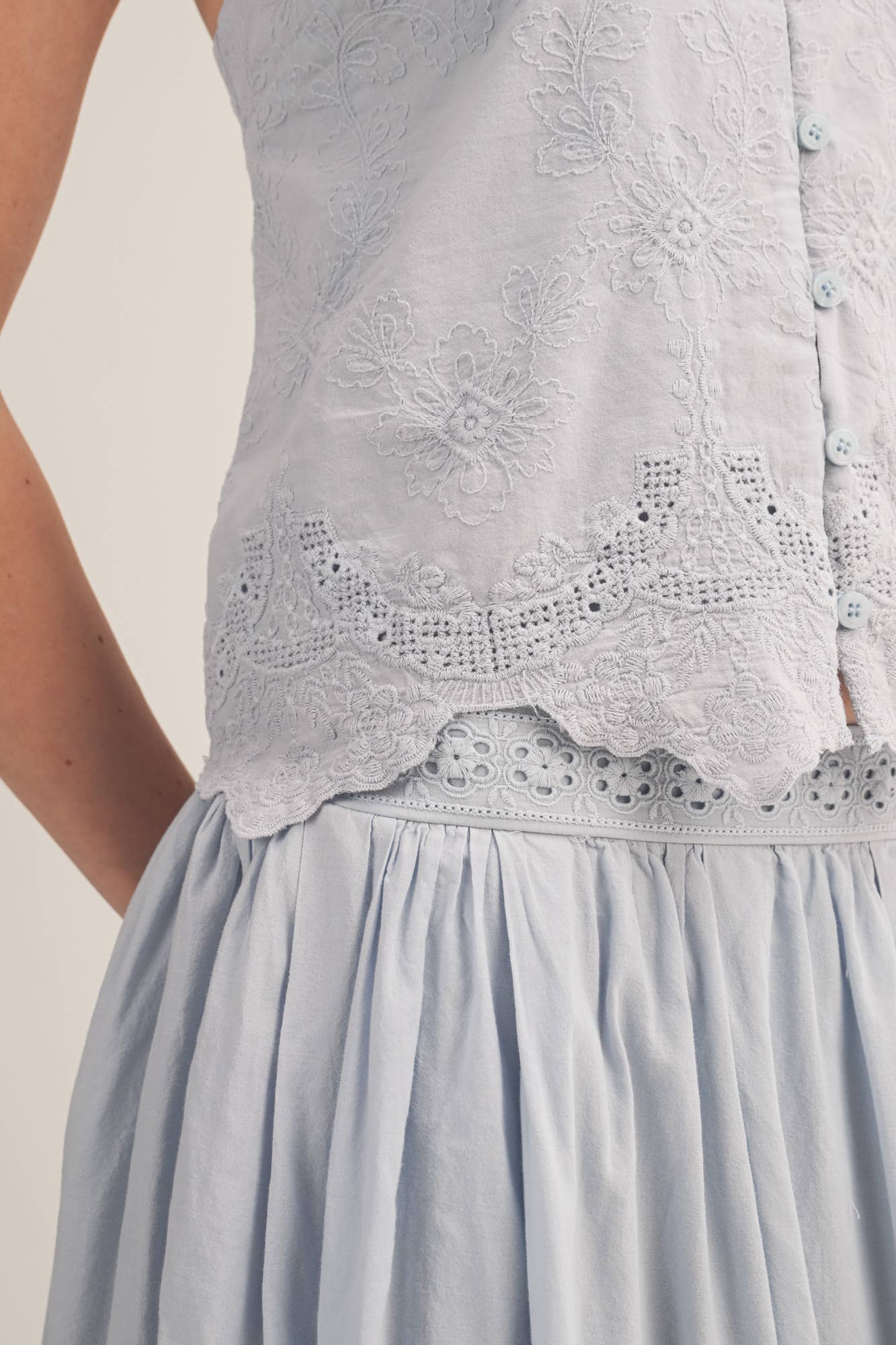V-Neck Eyelet Embroidered Button Camisole
