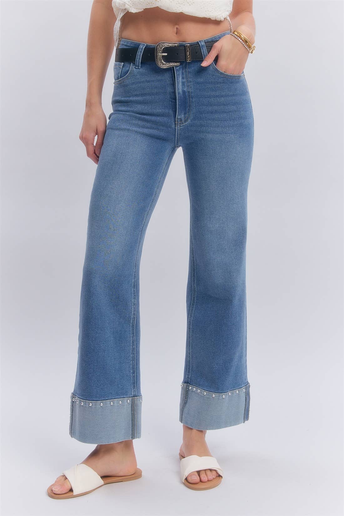 Mid Rise Straight Leg Stretch Denim Jeans Pants