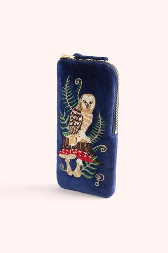 Woodland Owl Embroidered Velvet Sunglass Pouch Powder Design