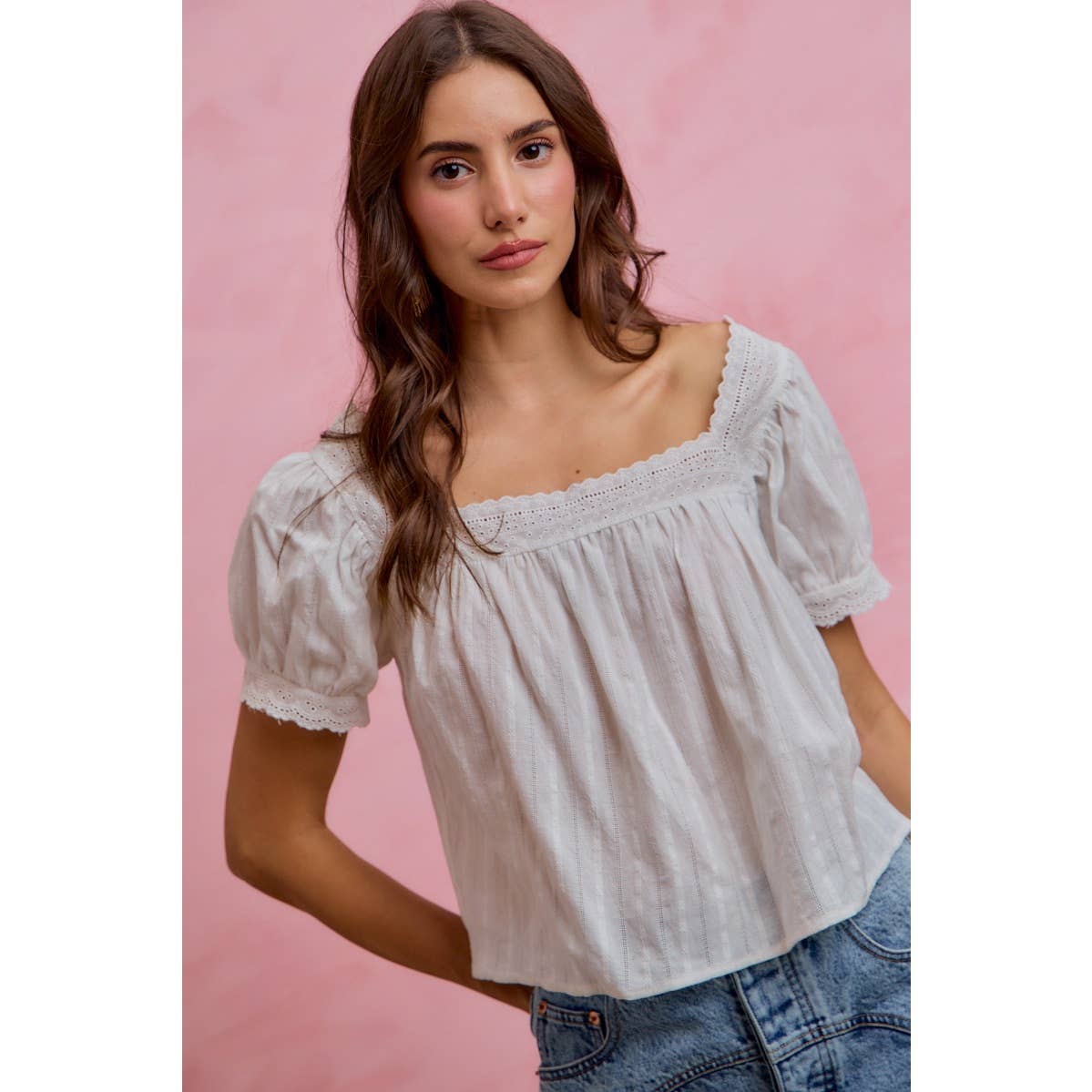 Textured Cotton Lace Trim Top