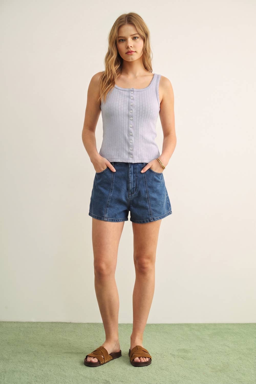 Pointelle Button Up Tank 