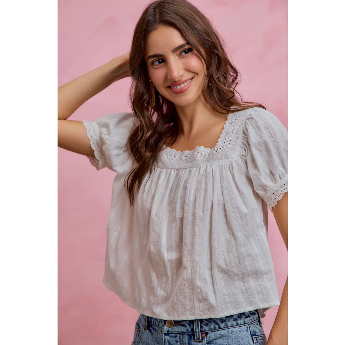 Textured Cotton Lace Trim Top