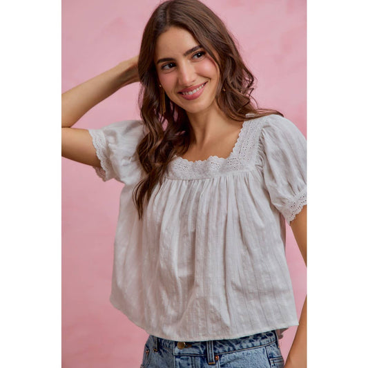 Textured Cotton Lace Trim Top