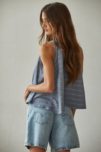 Load image into Gallery viewer, Blue Striped Round Neck Tank By Together
