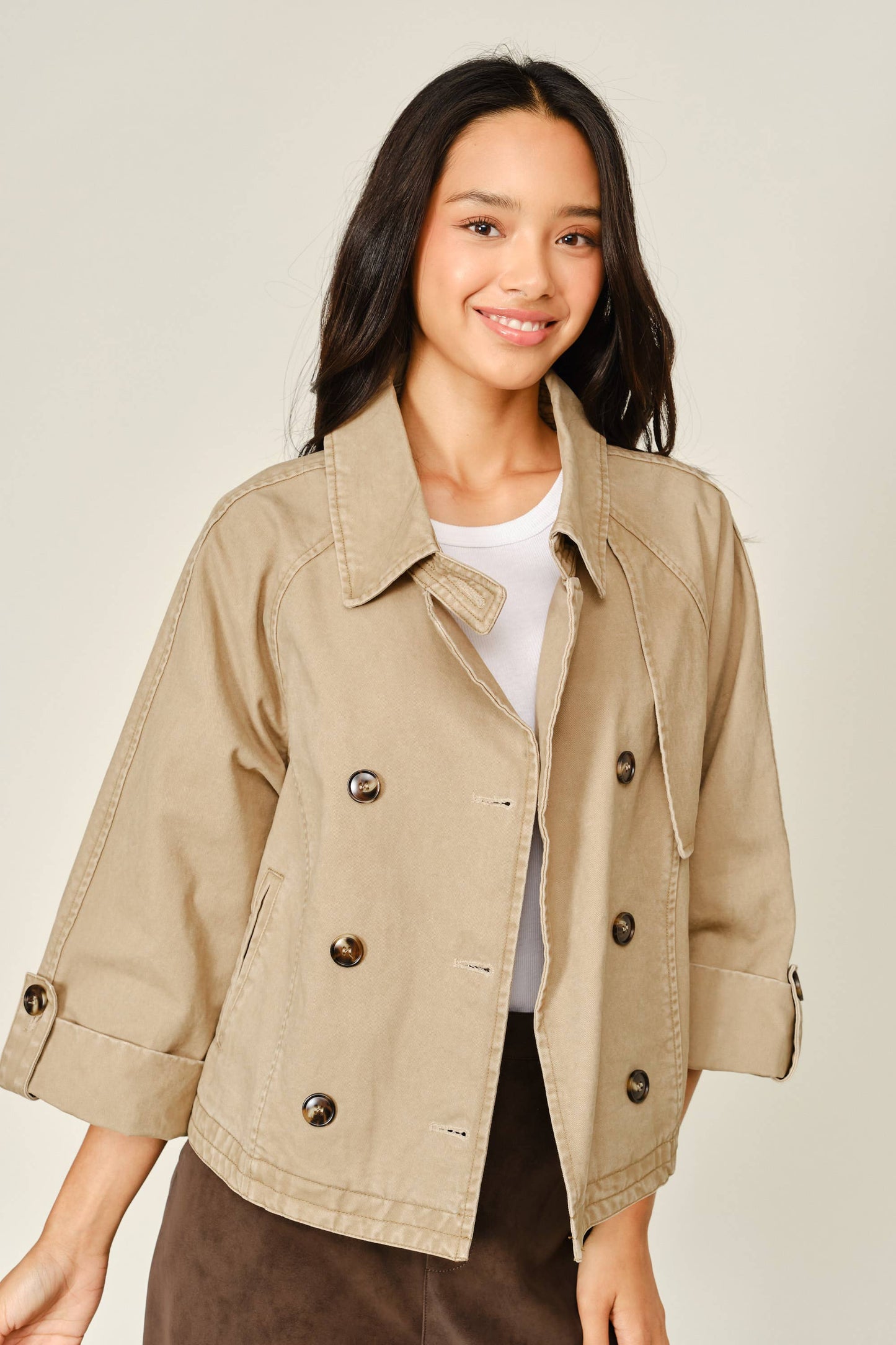 Washed Denim Kimono Sleeve Jacket