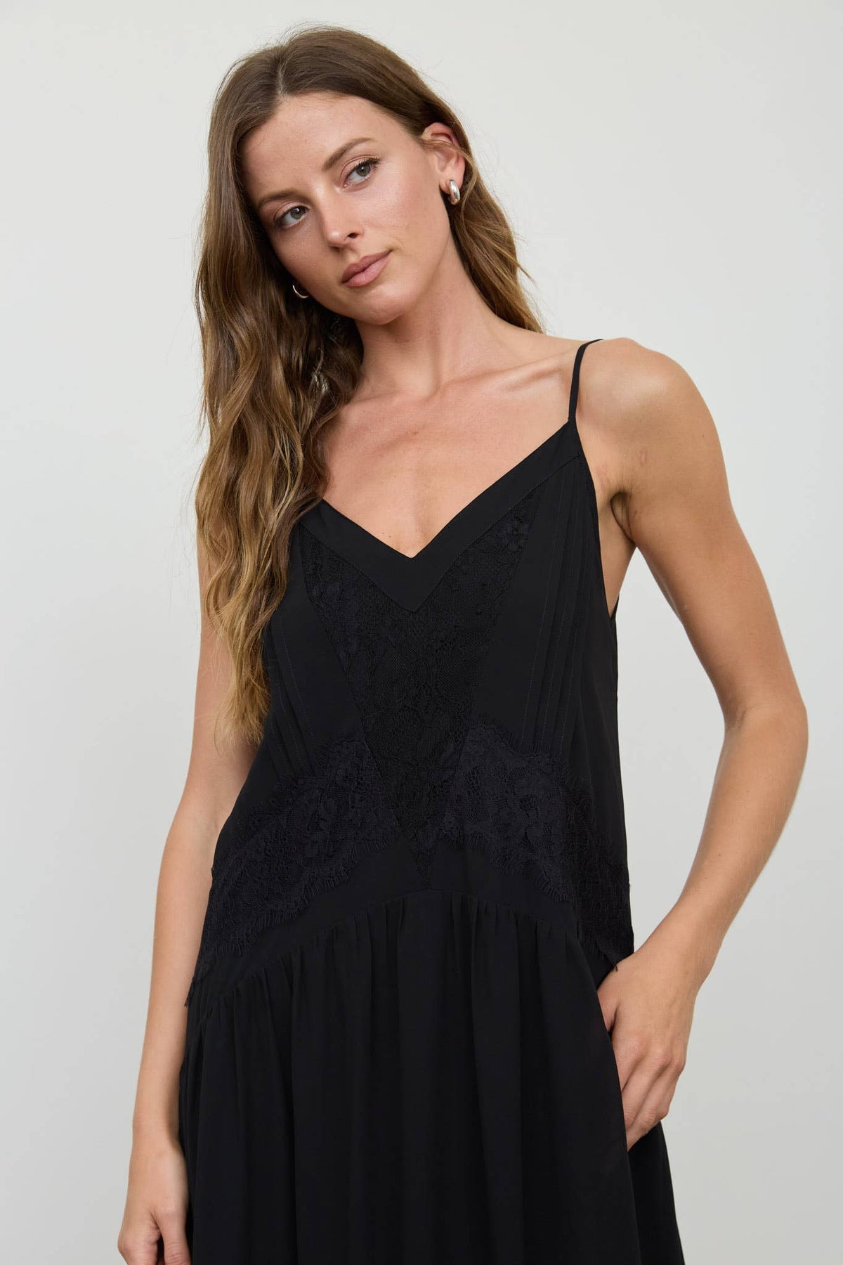 Drop Waist Lace Trim Midi Dress