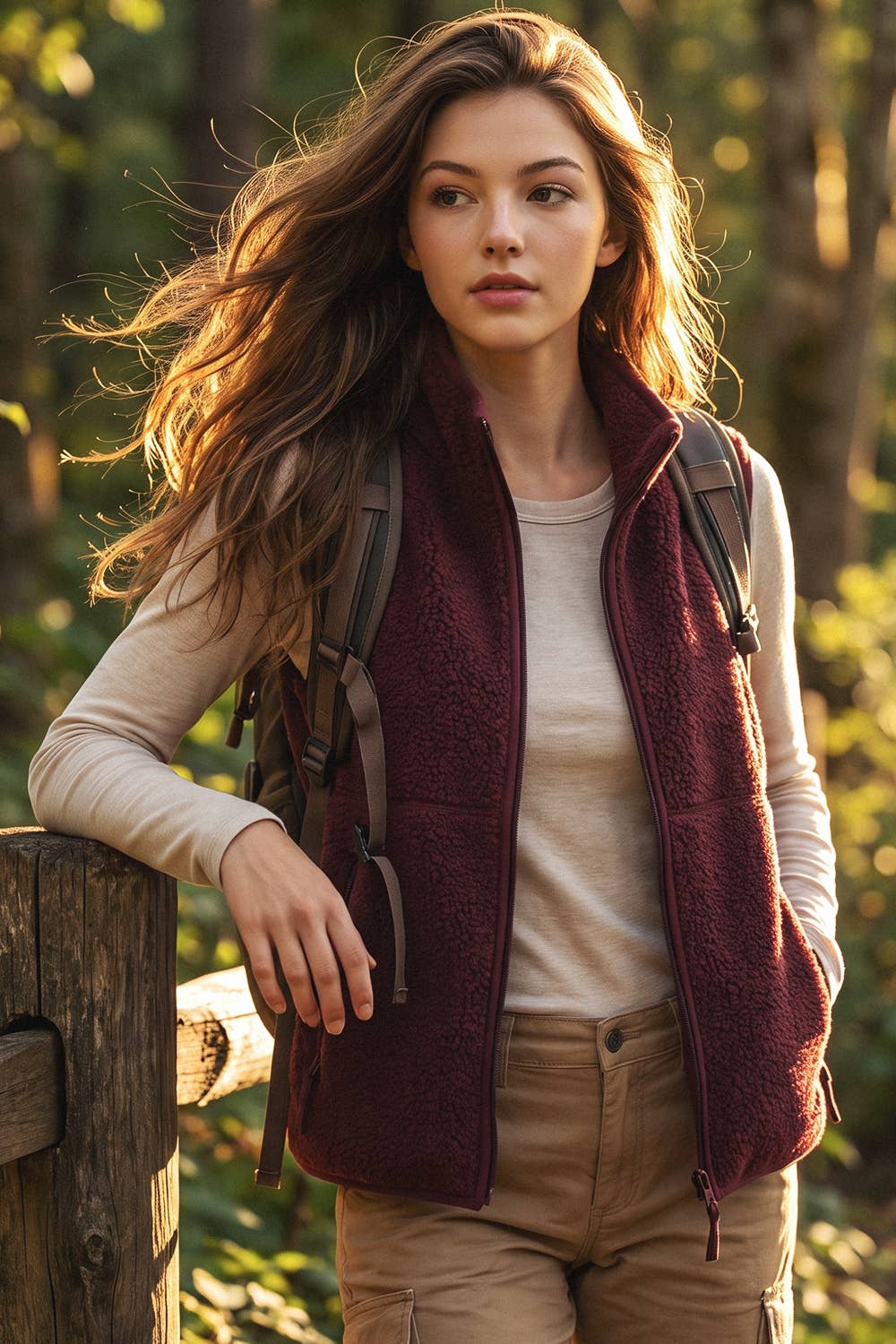 Sherpa Fleece Zipper Front Opening Mock Neck Vest