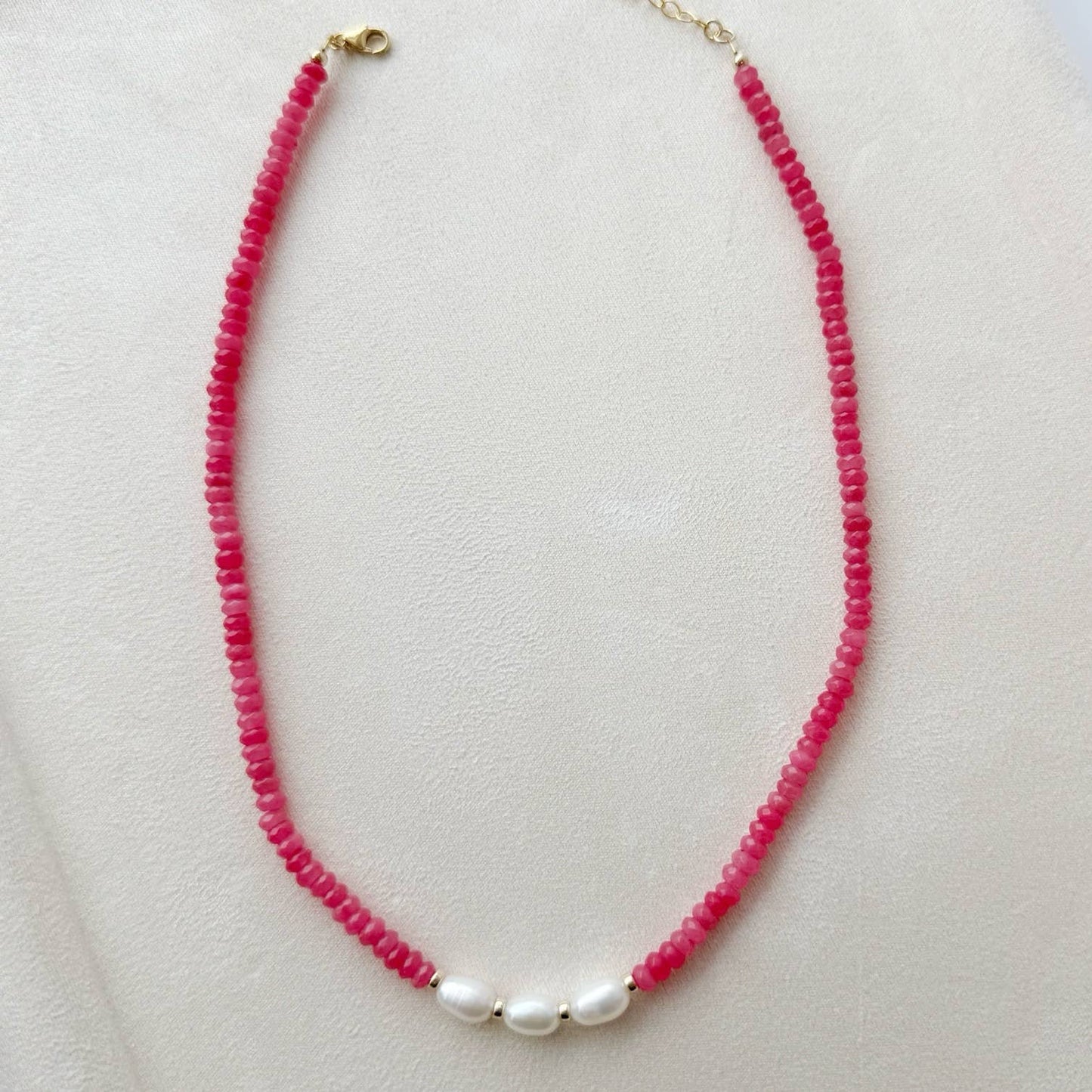 Sunset Pink Freshwater Pearl Beaded Necklace Gold Filled