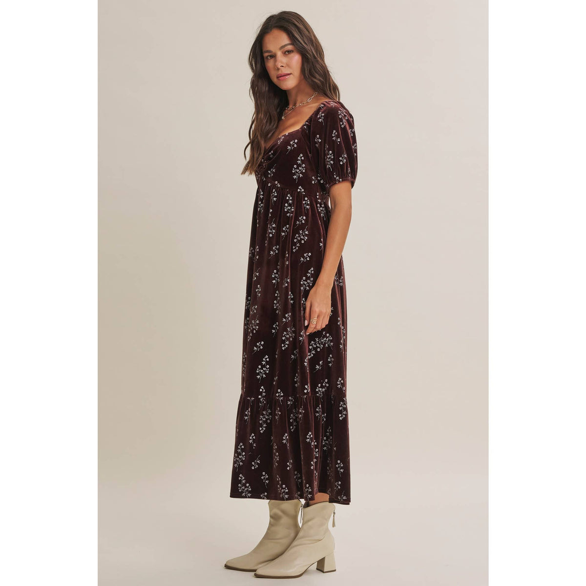 Velvet Floral Smocked Winter Dress