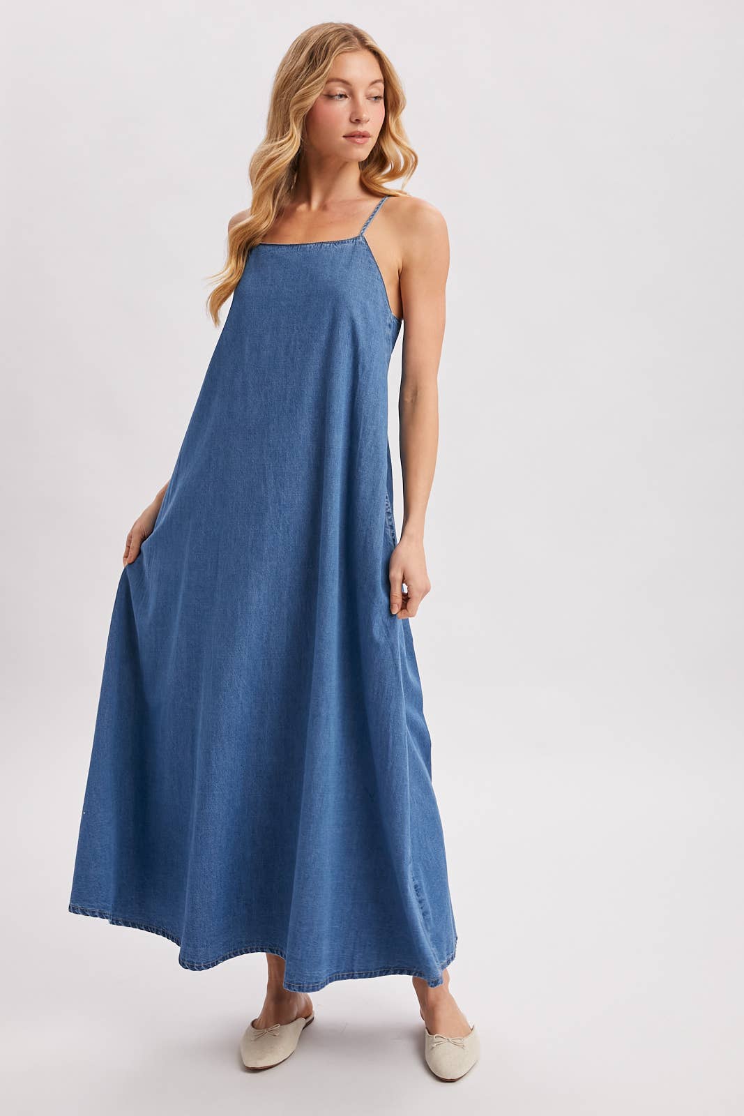 Midi Denim Open Back Dress 