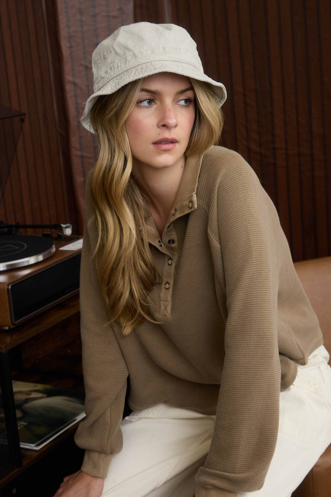 Snap Button Mock Neck Long Sleeve Top
