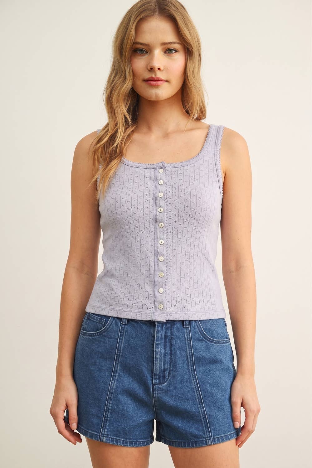 Pointelle Button Up Tank 