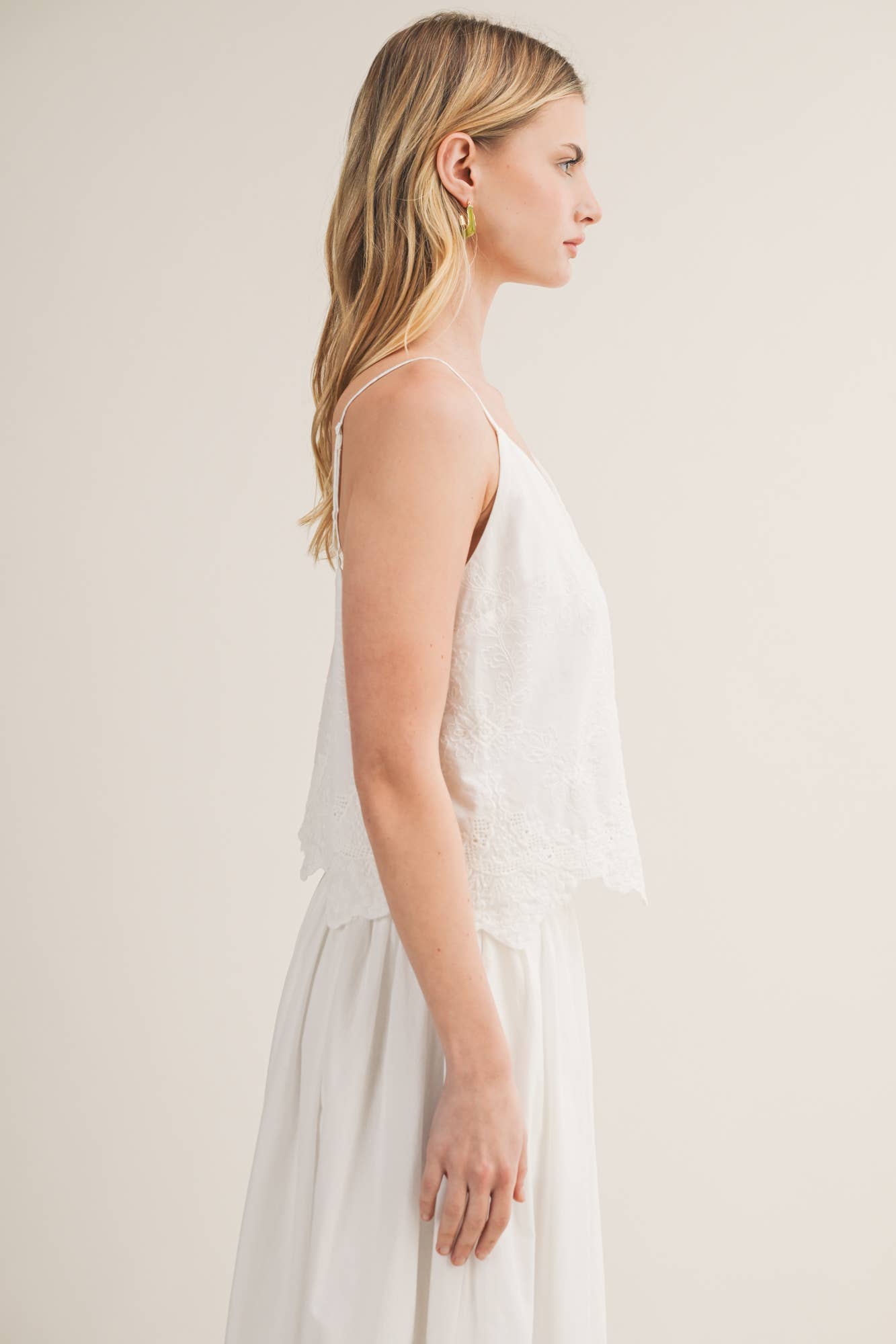 V-Neck Eyelet Embroidered Button Camisole