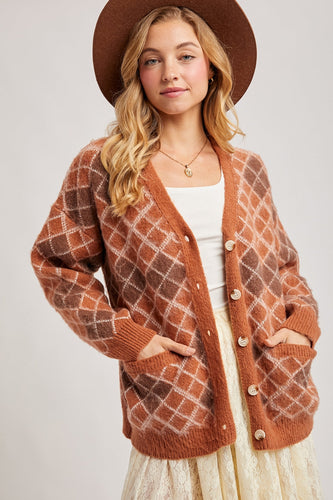 Argyle Button Down Cardigan BluIvy