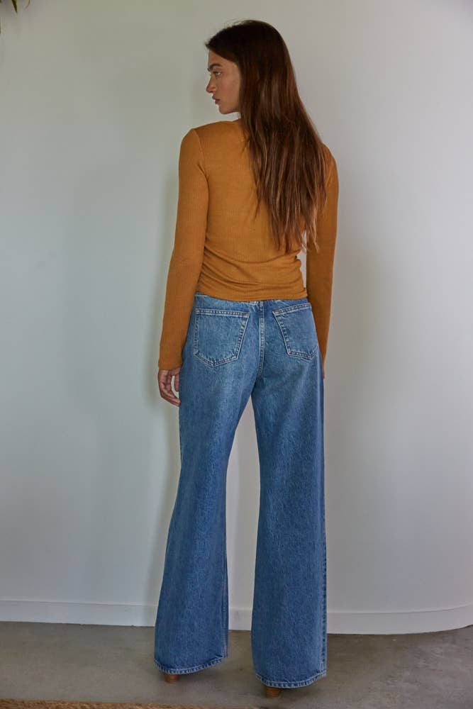 Knit Poly Rayon Span Ribbed Long Sleeve Top