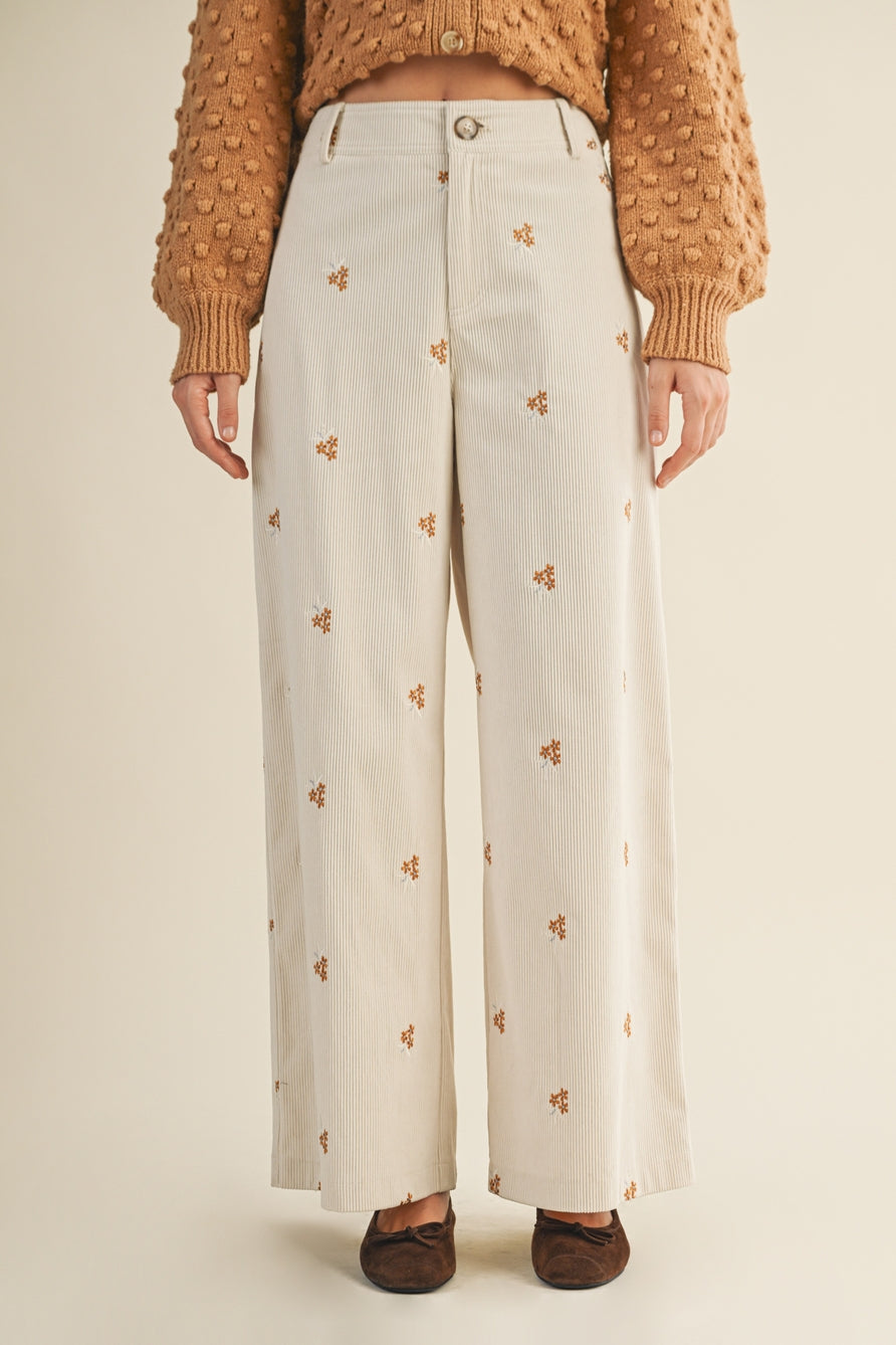 Embroidered Corduroy Pants