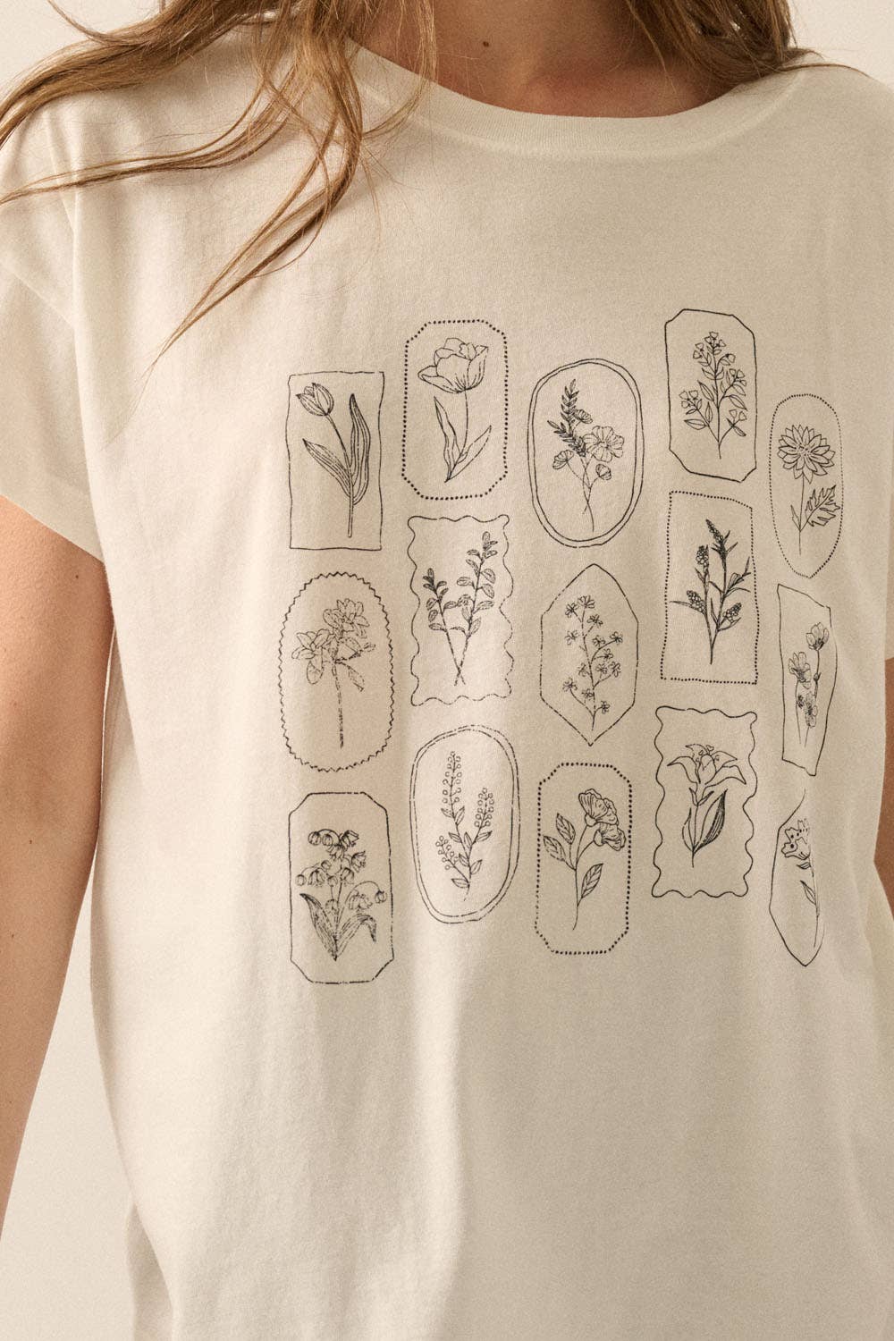 Floral Motif Garment Washed Graphic Tee