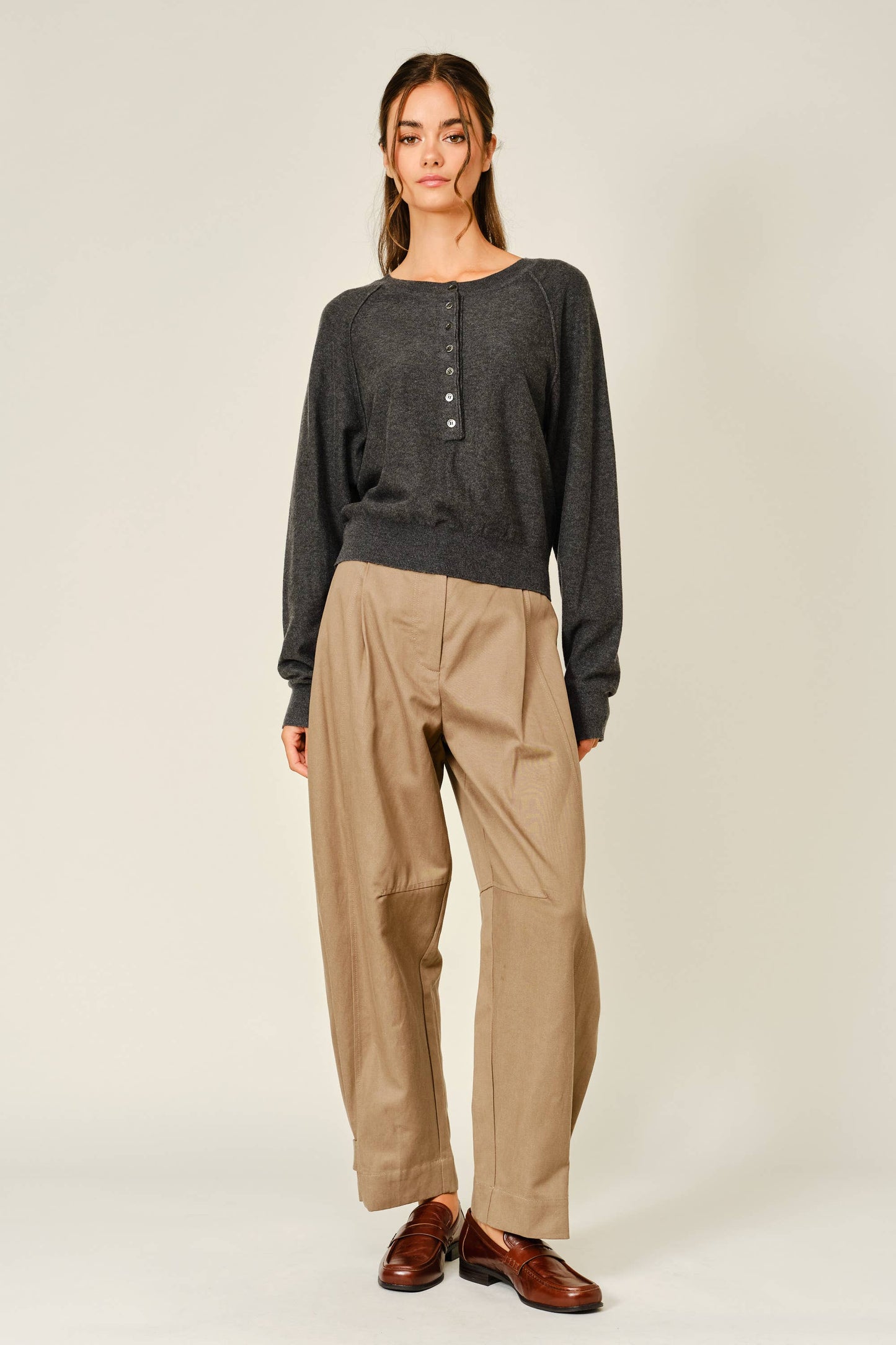 Grey Cashmere Button Down Sweater