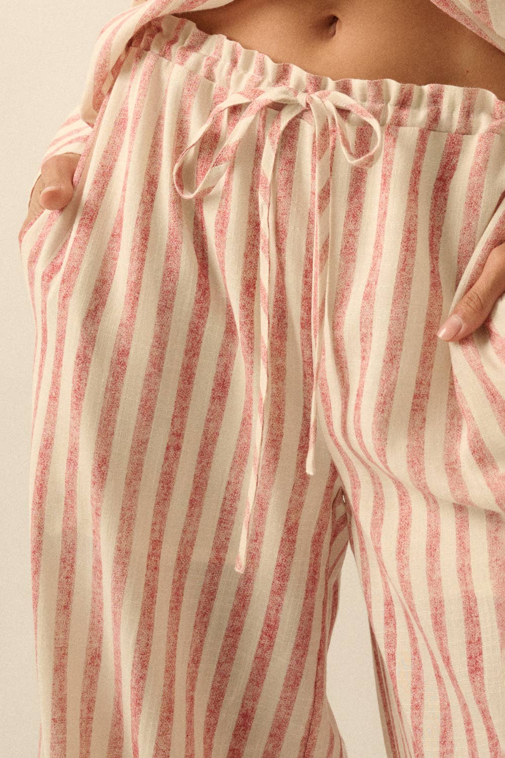 Striped Woven Wide-Leg Drawstring Pocket Pants 