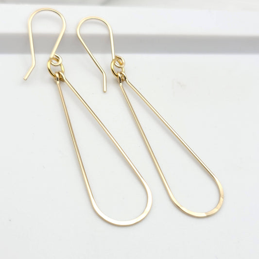 Long Gold Hoops - Handmade Earrings 