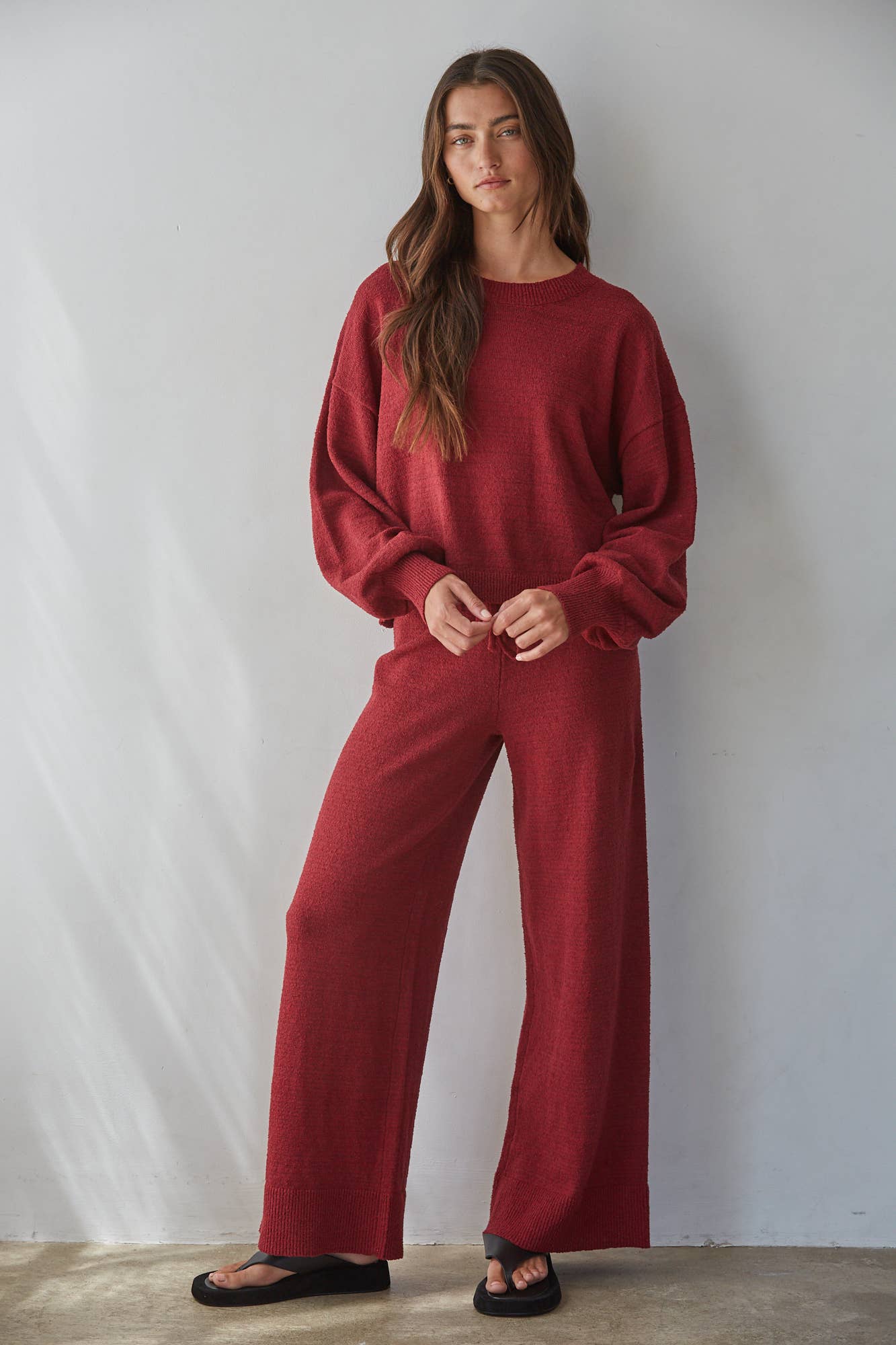 Knit Sweater Cotton Nylon Polyester Wide Leg Pants