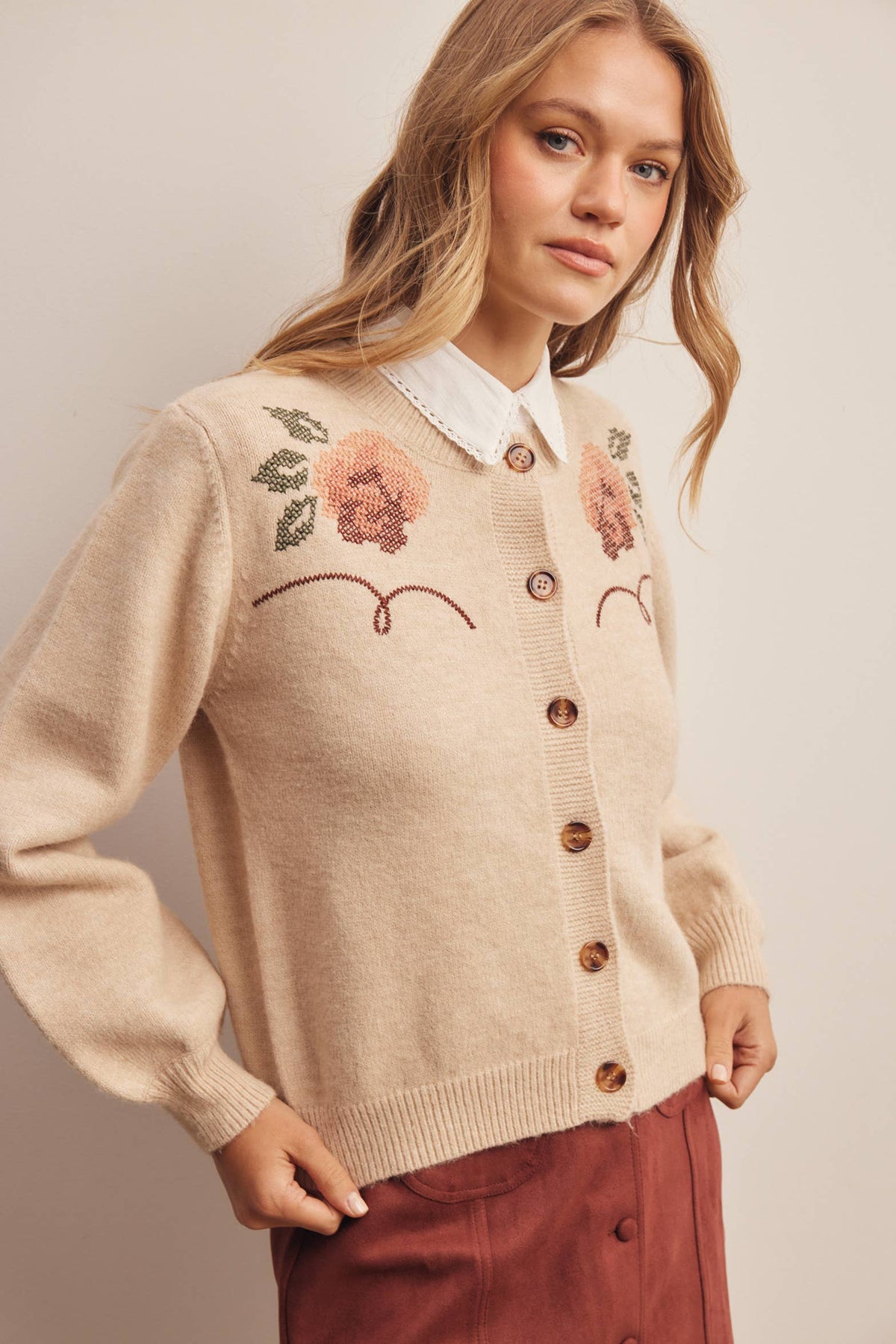 Floral Embroidered Knit Cardigan