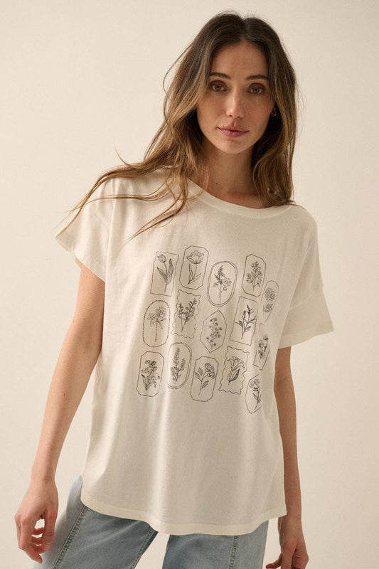 Floral Motif Garment Washed Graphic Tee