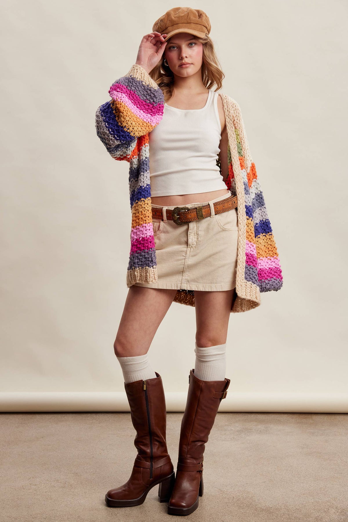 Rainbow Hand-Crochet Open Cardigan