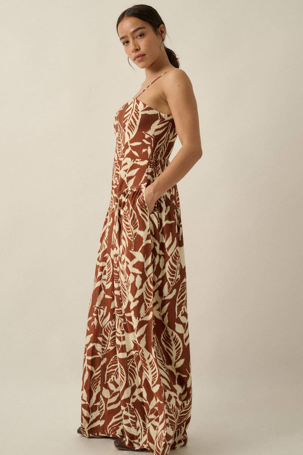 Tropical Print Wide-Leg Pocket Cami Jumpsuit