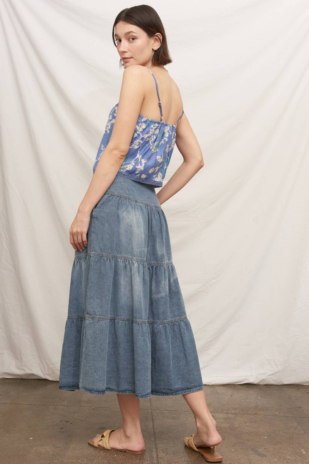 Printed Cami Top with Lace Trim and Sequin Detail