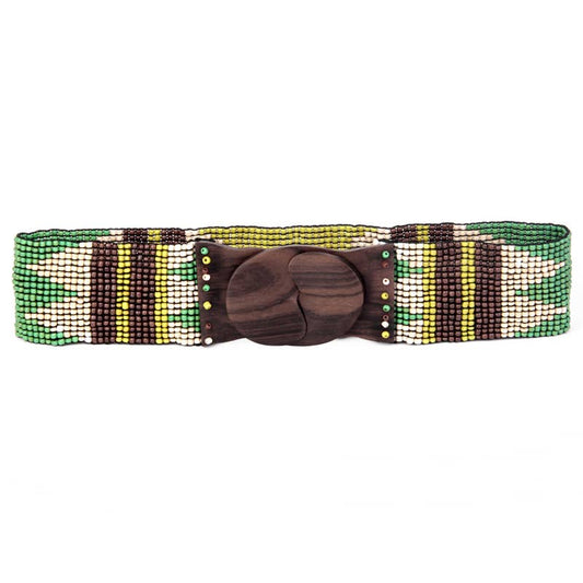 Glass bead belt wood scroll in southwest design Hand loomed 