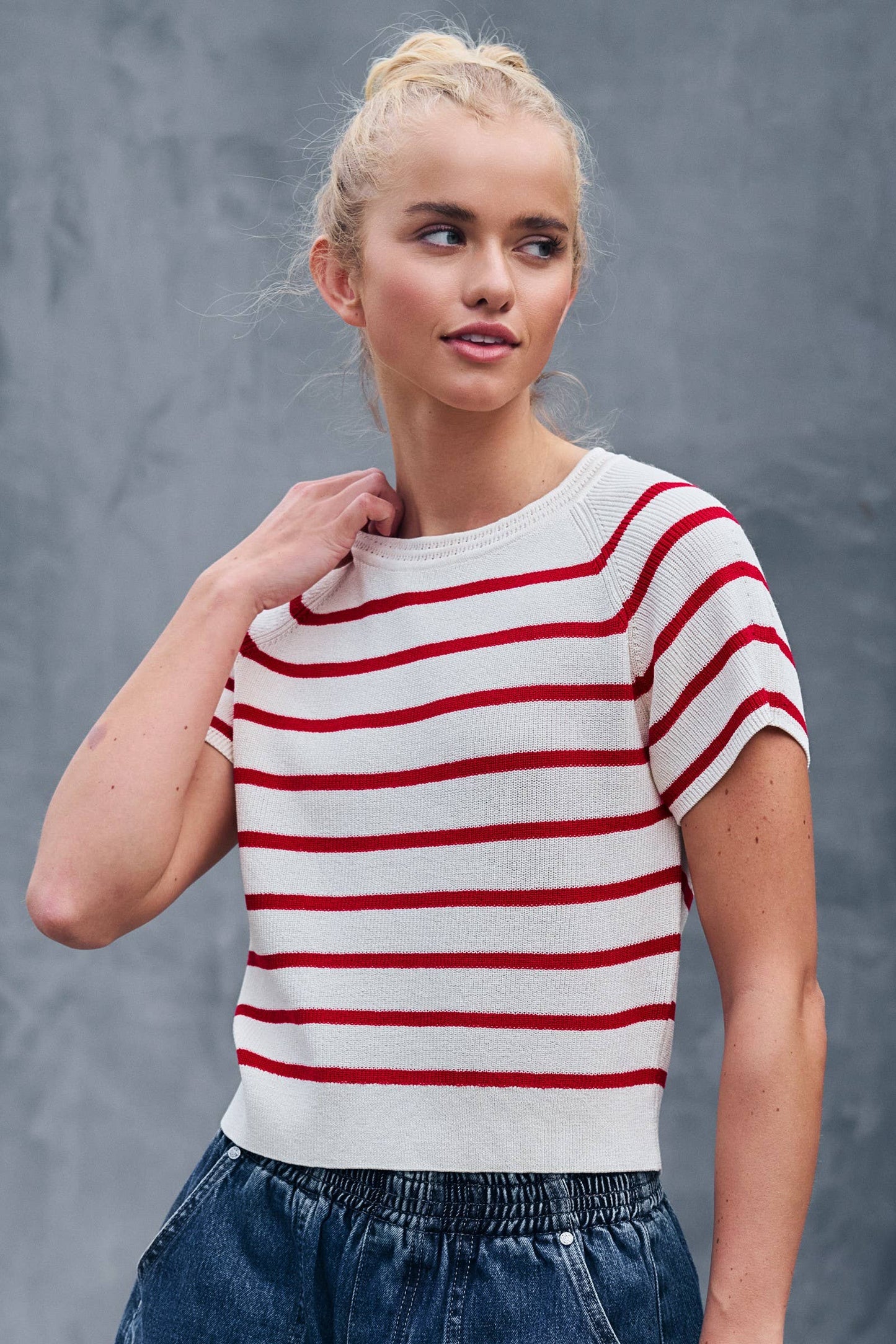Classic Striped Raglan Sleeve Knit Top 
