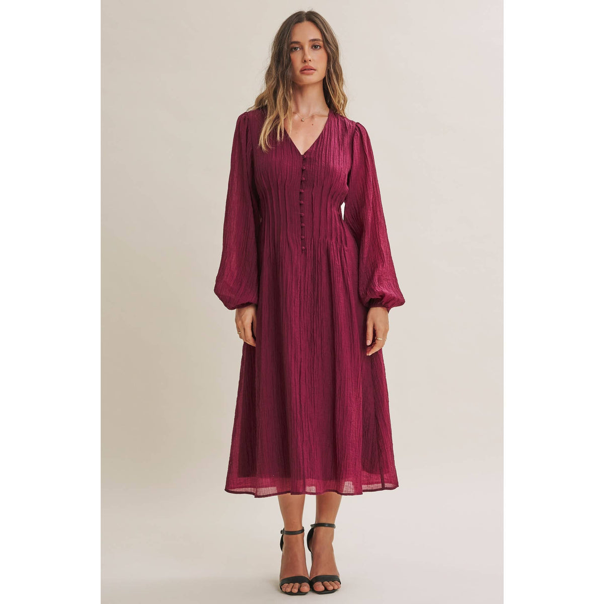 Crimson Crinckle Pintuck Dress