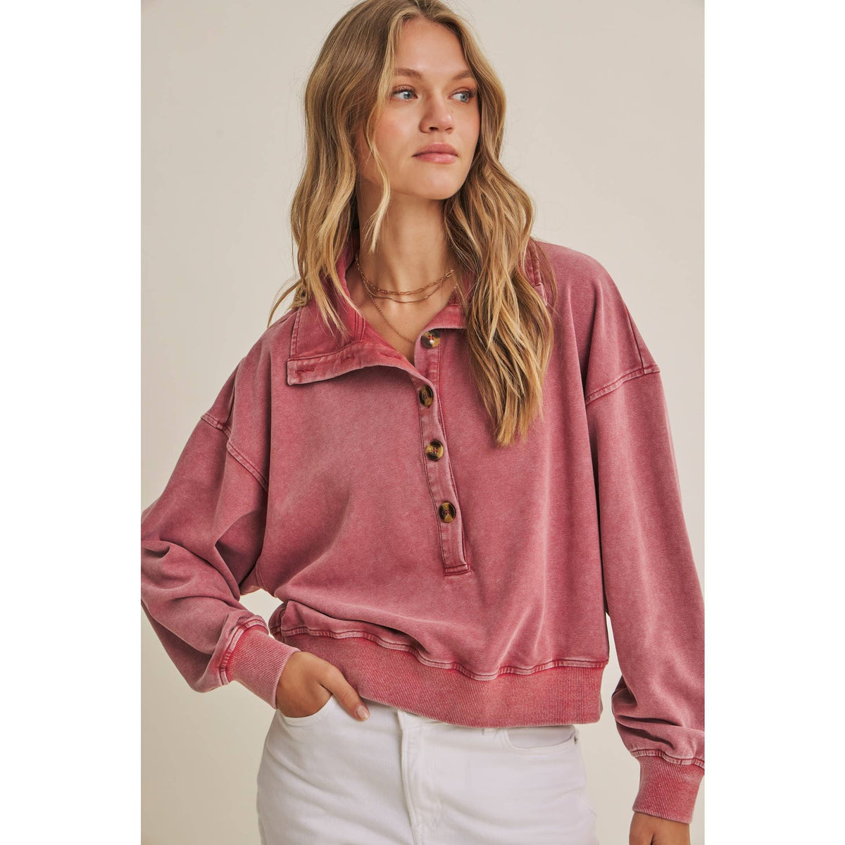 Mauve Nostalgic Mineral Washed Terry Pull Over