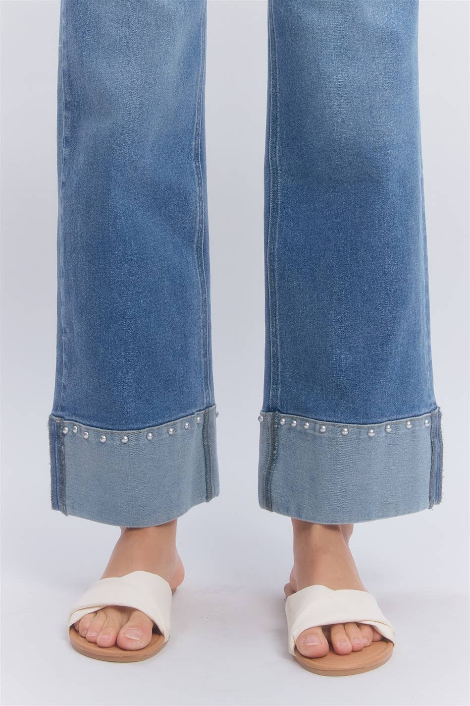 Mid Rise Straight Leg Stretch Denim Jeans Pants