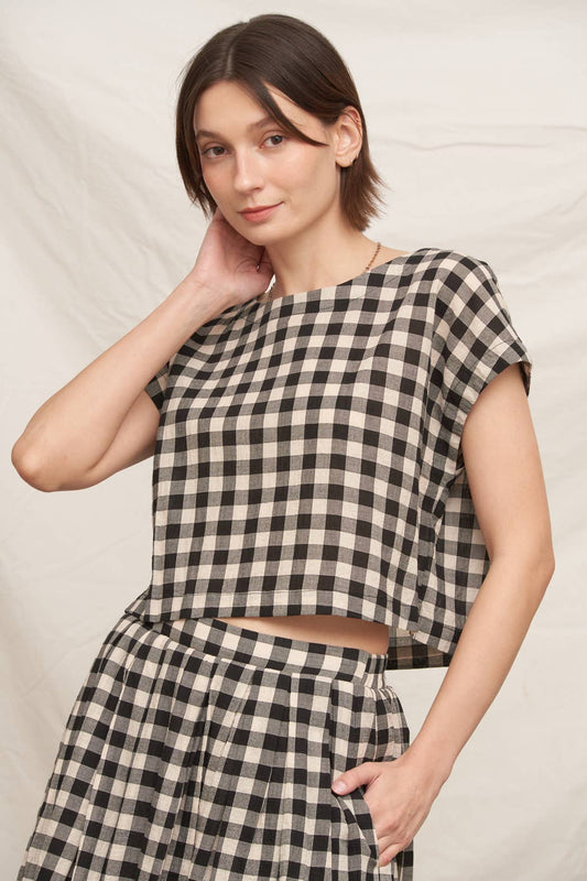Short Sleeve Gingham Boxy Top 