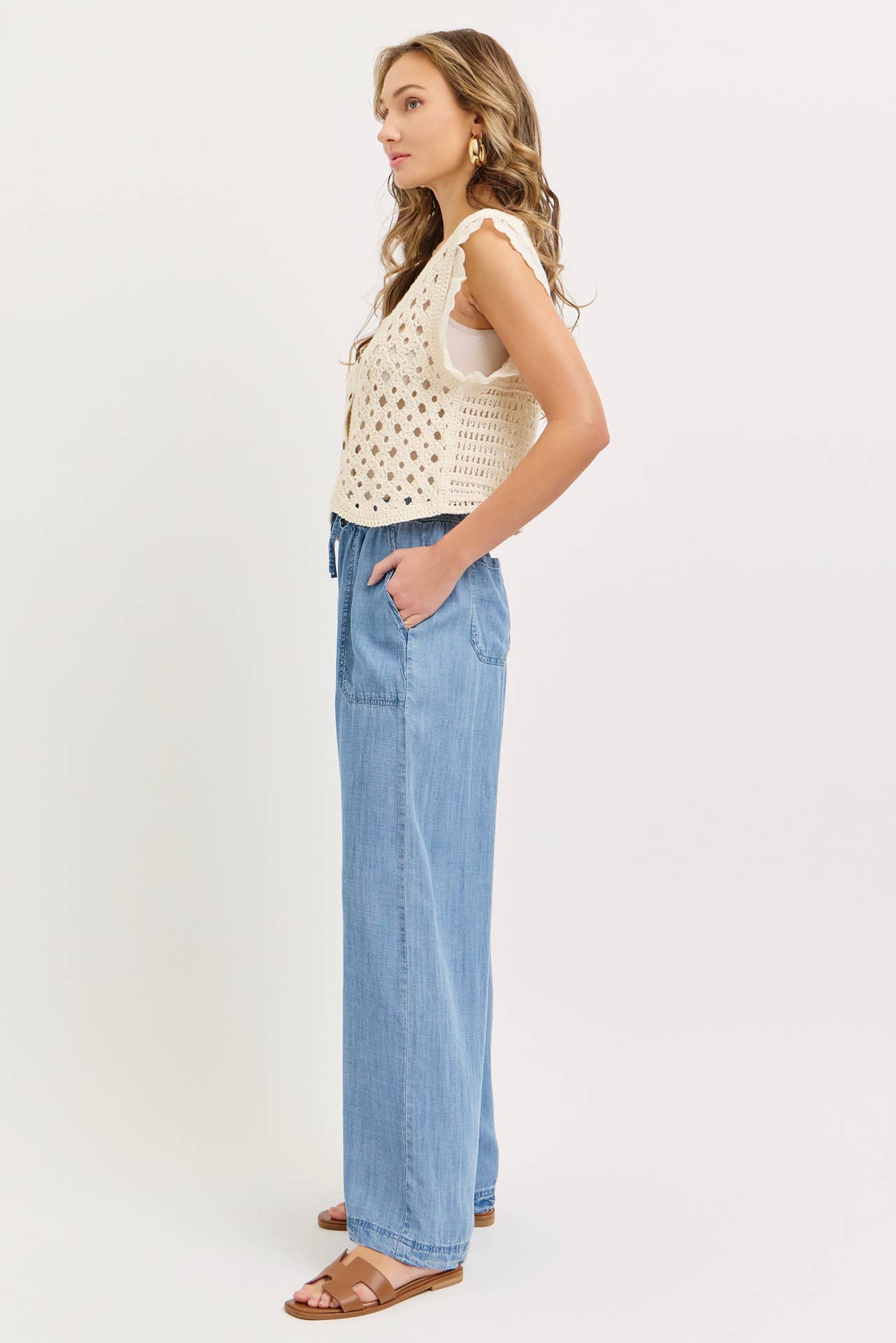 Chambray Wide Leg Classic Pants
