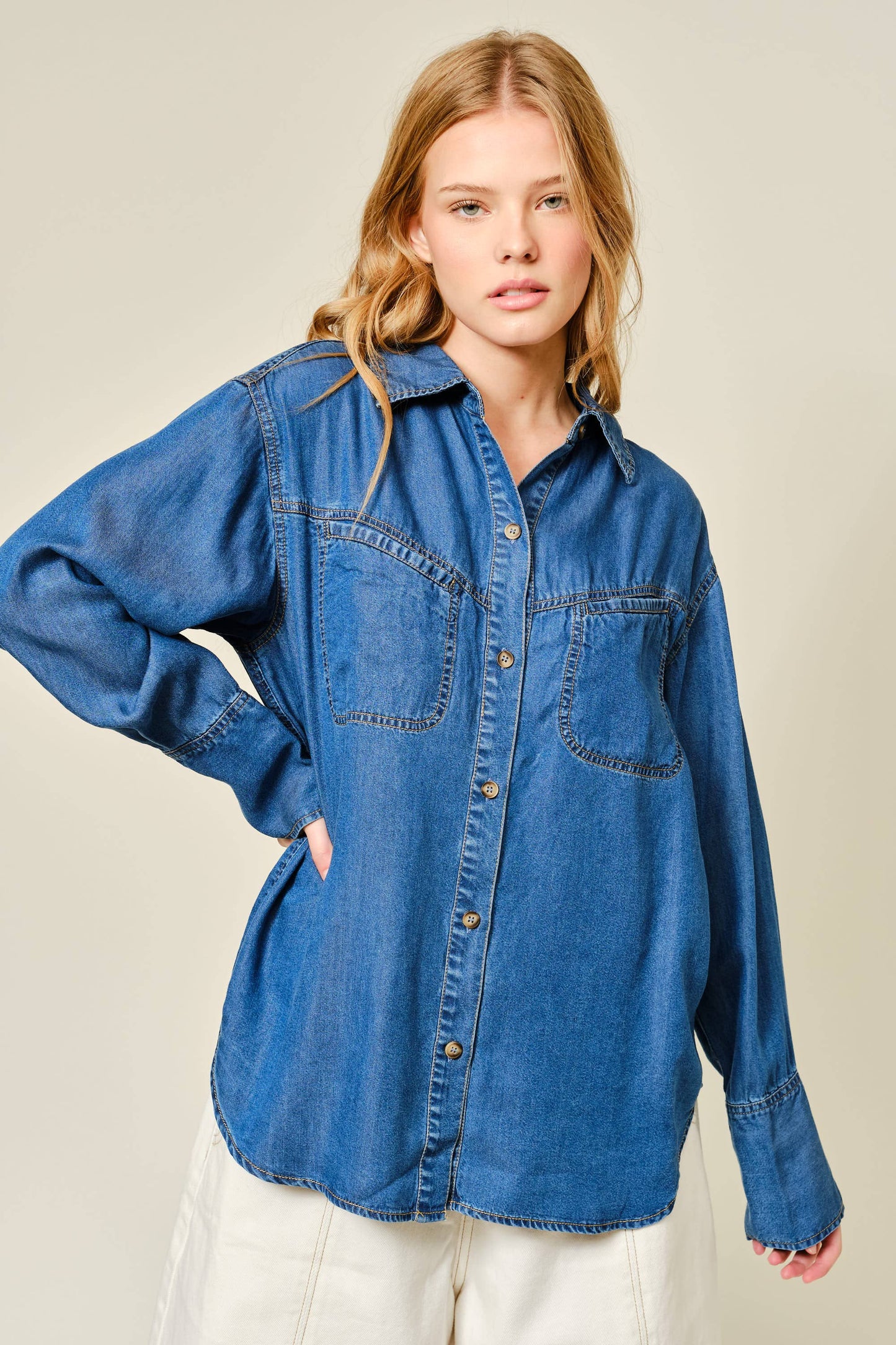 Washed Denim Button Down Shirt