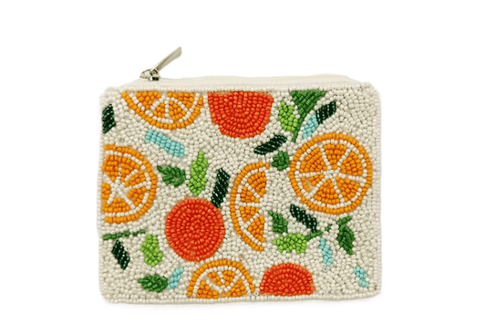 Oranges Themed Fully Beaded Coin Purse  