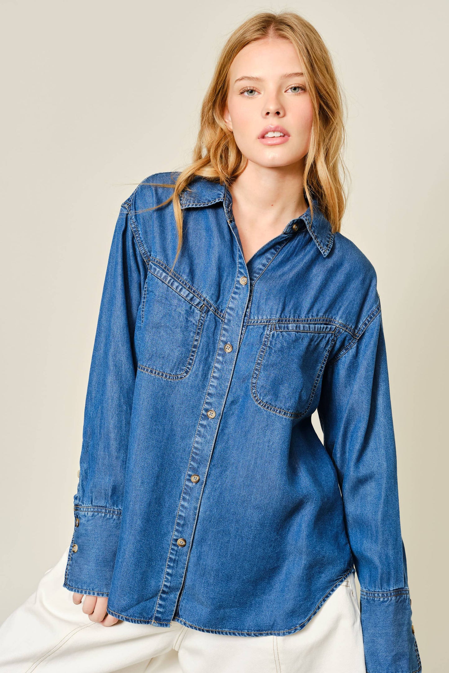 Washed Denim Button Down Shirt