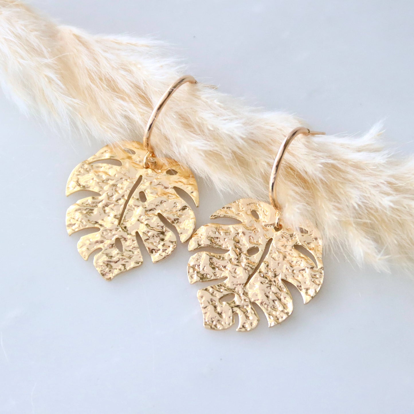 Hammered Monstera Hoop Earrings
