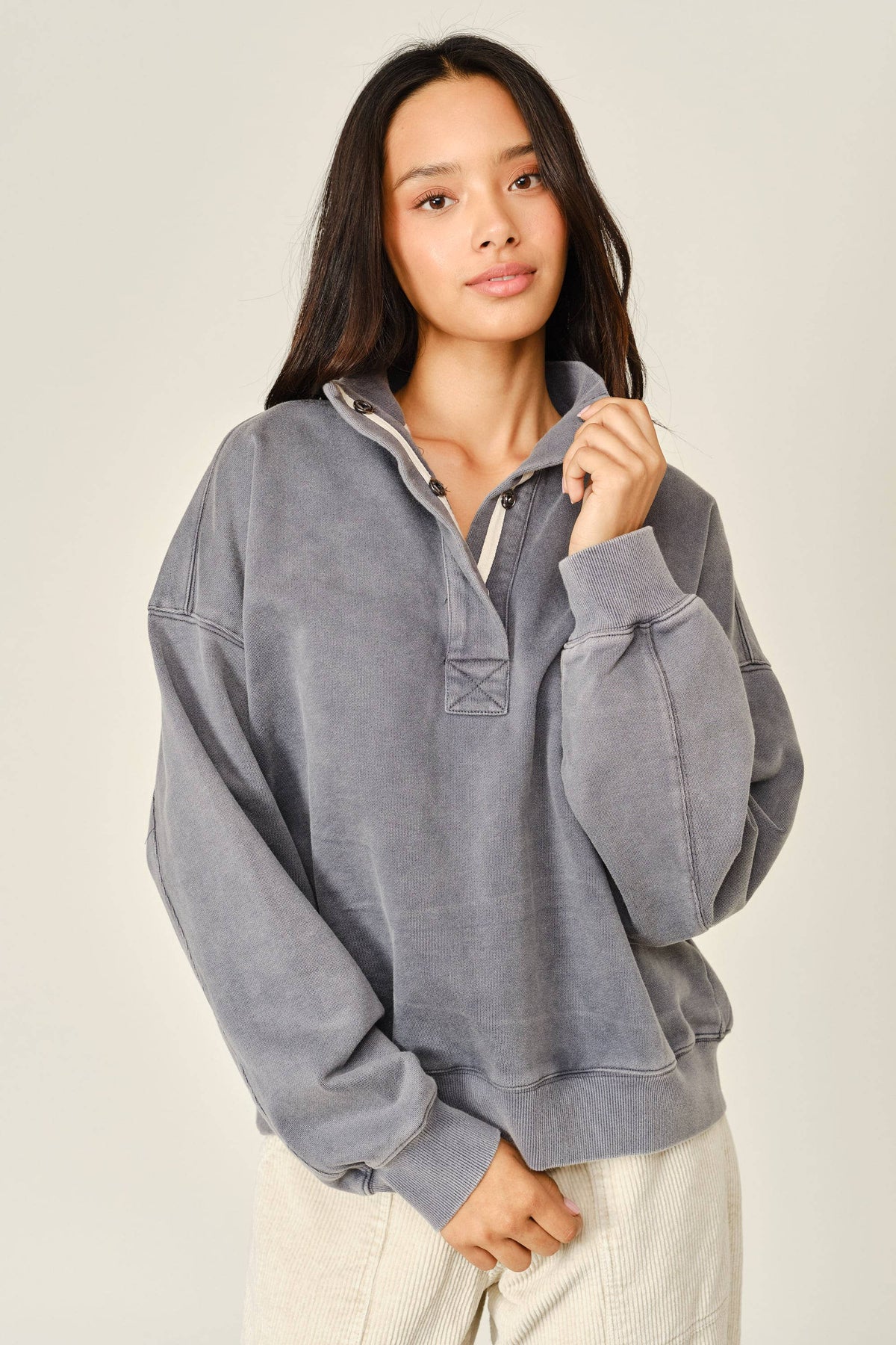 Grey Cozy Mock Neck Sweatshirt