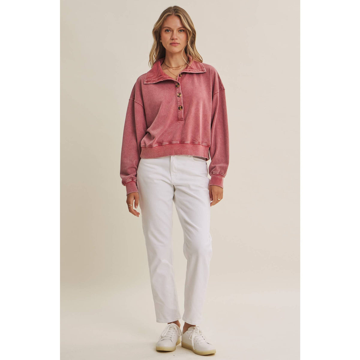 Mauve Nostalgic Mineral Washed Terry Pull Over