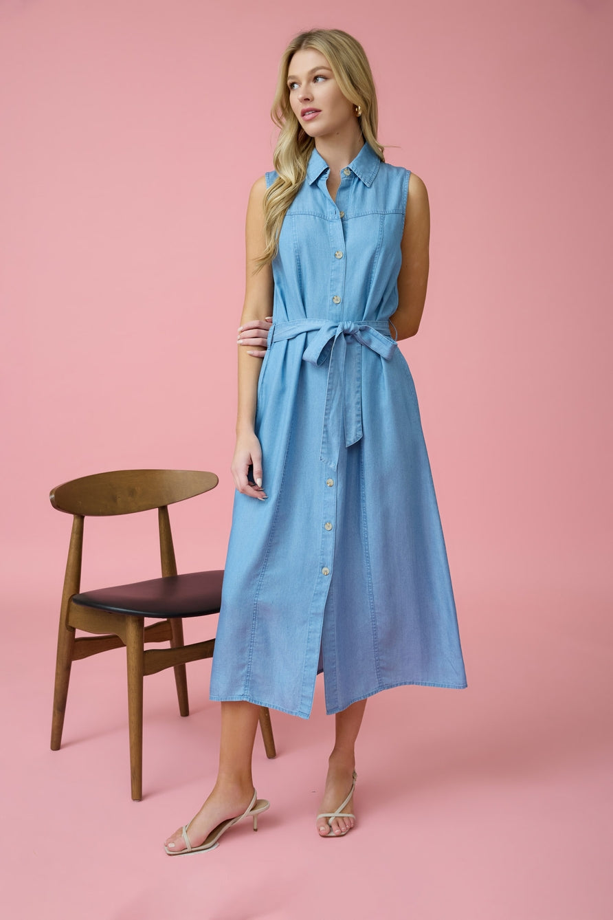Sleeveless Chambray Midi Dress