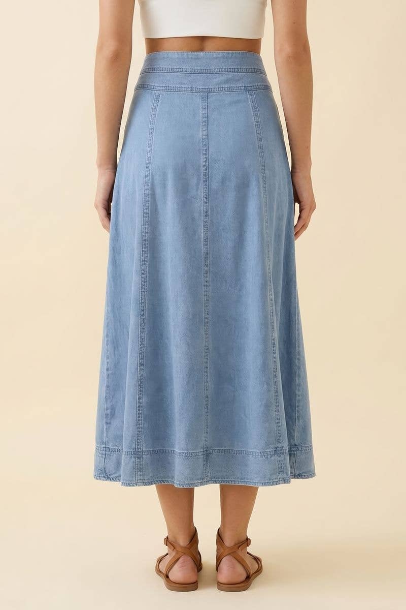 A Line Godet Belached Denim Skirt