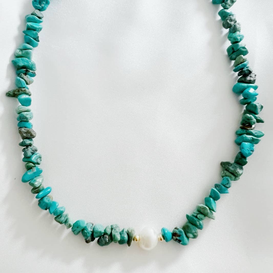 Kona Turquoise Pearl Beaded Necklace Gold Filled