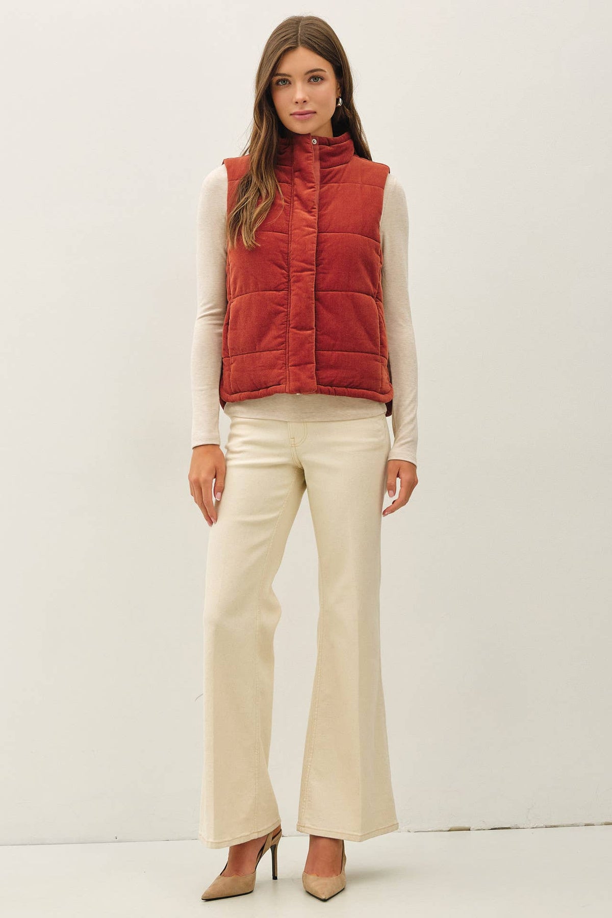 Wine Cordury Puffer Vest